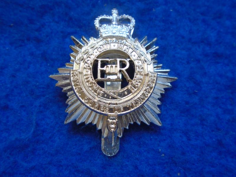 ERII ROYAL CORPS OF TRANSPORT TWO PART ANODISED STAYBRITE CAP BADGE, LONDON BADGE & BUTTON CO LTD