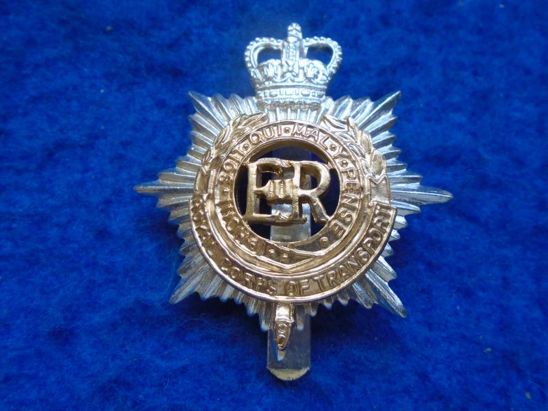 ERII ROYAL CORPS OF TRANSPORT TWO PART ANODISED STAYBRITE CAP BADGE, FIRMIN  LONDON