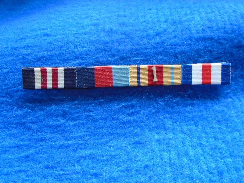 MILITARY SEW ON OR ATTACH TO BAR, MEDAL RIBBON BAR, MILITARY MEDAL/1939-45 STAR/AFRICA STAR + METAL 1 (FIRST ARMY)/FRANCE & GERMANY STAR