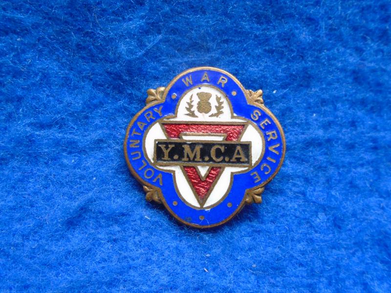 WWII Y.M.C.A. SCOTTISH BRANCH VOLUNTARY WAR SERVICE ENAMEL LAPEL BADGE