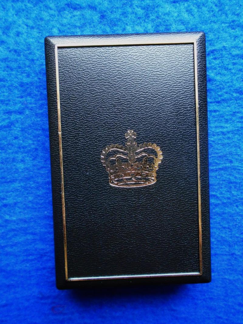 MILITARY QUEENS CROWN PLASTIC MEDAL BOX, VELVET INNER, ACSM MEDAL & OTHER